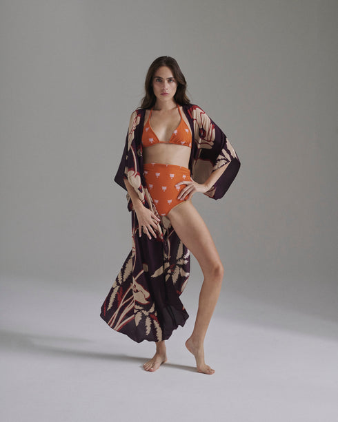 Victoria Embroidered Bottom / Orange Lilac Polka Palms